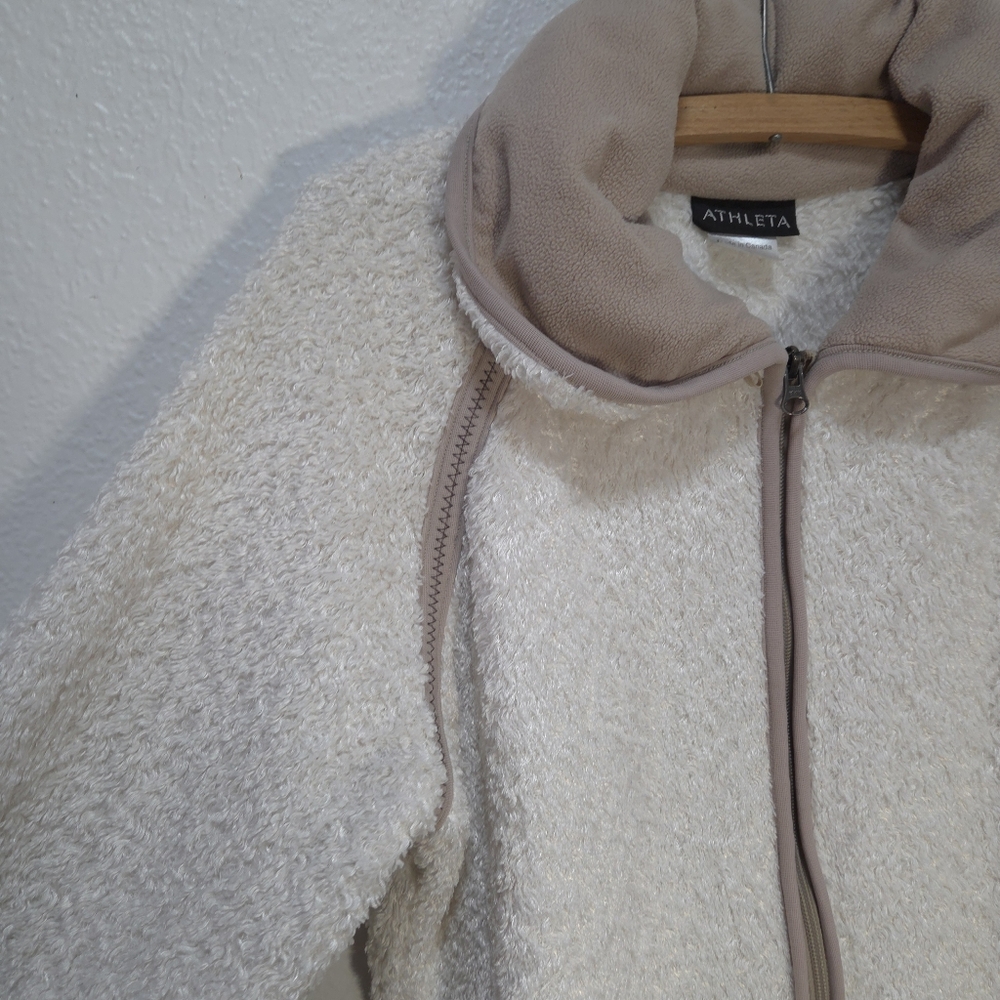 Athleta Jacket Womens Size XL Ivory Sherpa Fleece Full Zip Collared Pockets - Picture 3 of 16